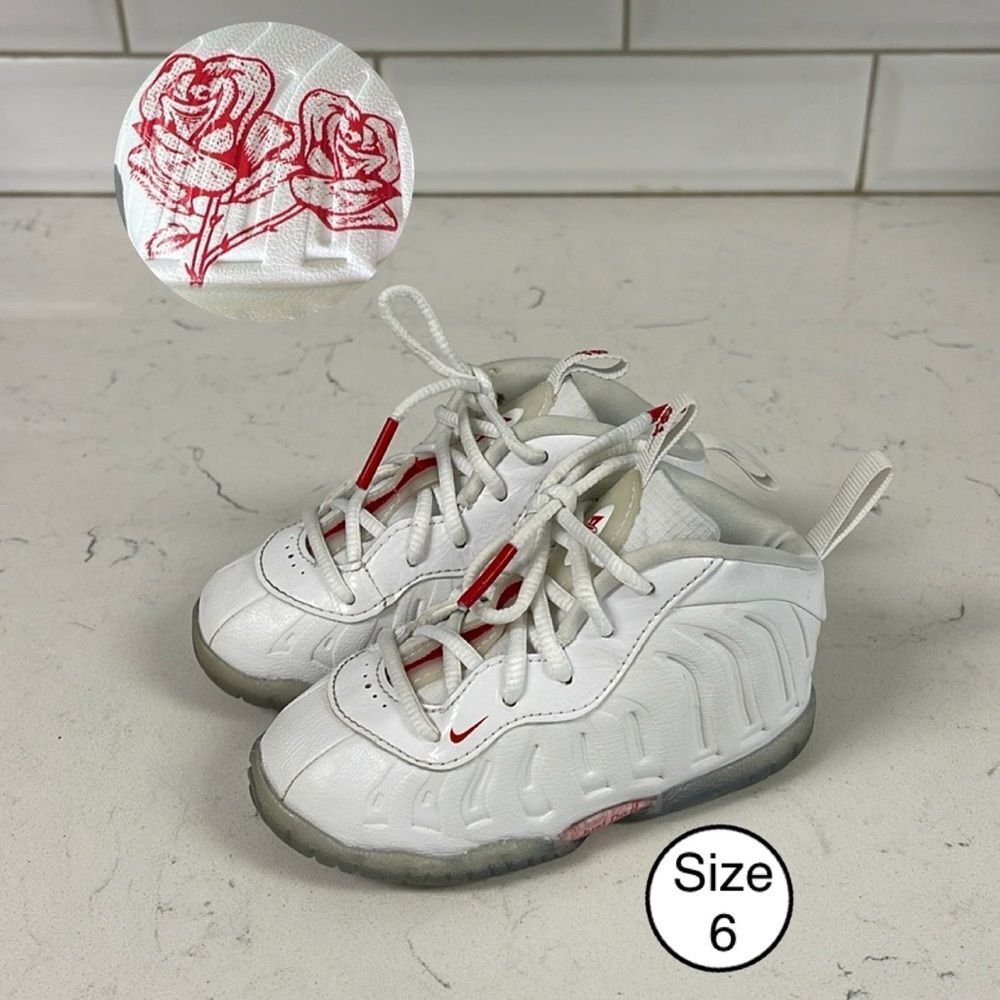 Nike Little Posite One "Roses" Toddler 6C White Red CV8918–100